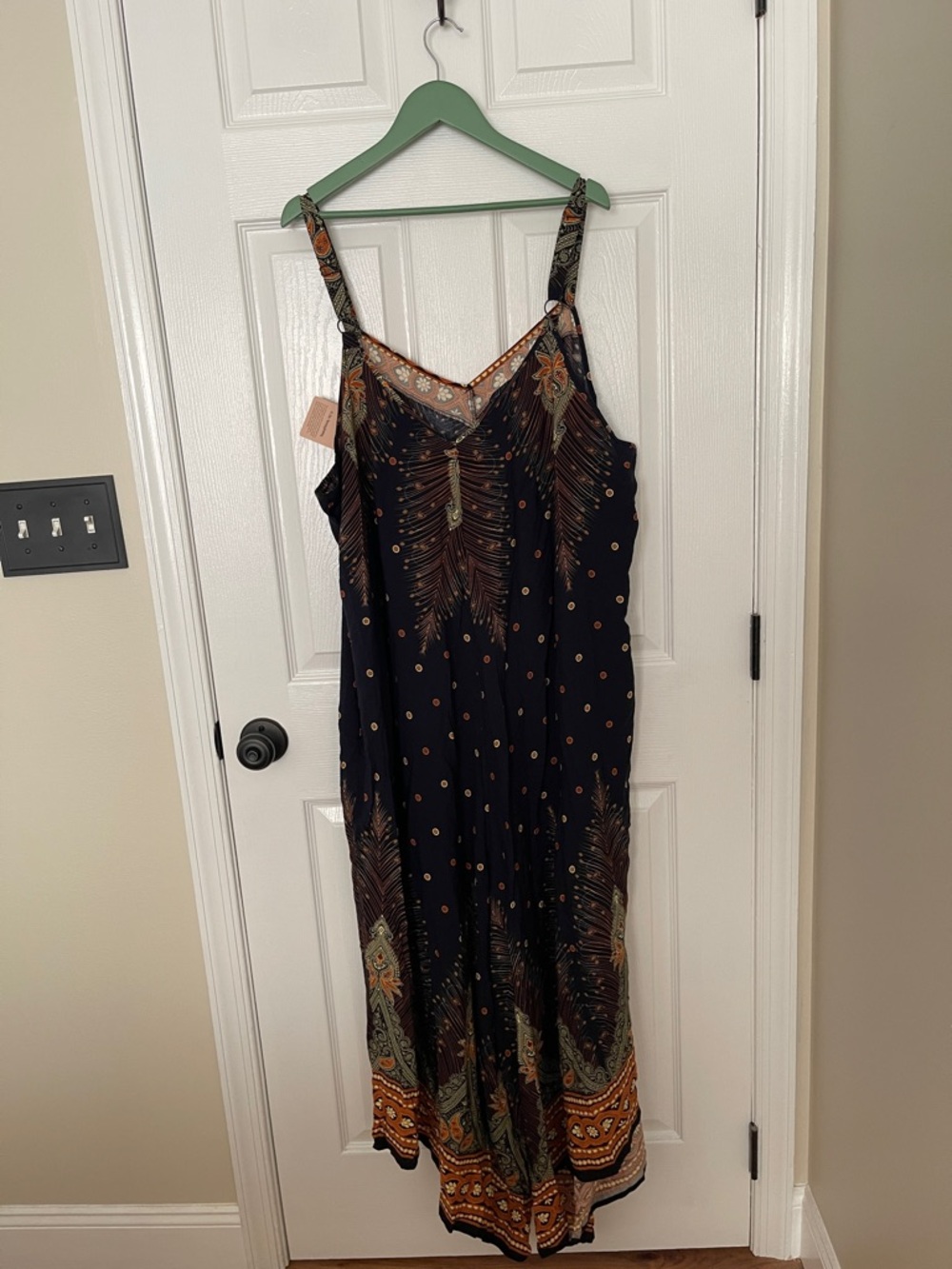 NWT...BloomChic Navy Blue Jumpsuit with Orange & Green Print - Picture 5 of 7